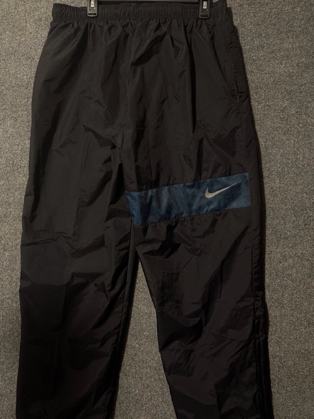 Nike Men’s Black Joggers with Blue Mesh Stripe and Swoosh, vintage, y2k